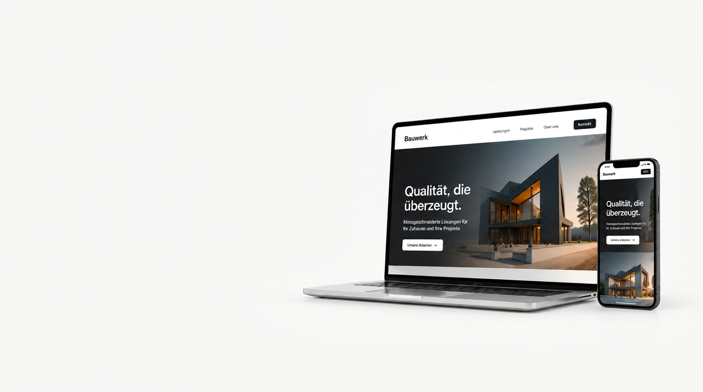 Illustratives Architektur-Website-Konzept auf Laptop und Smartphone, kein Kundenprojekt